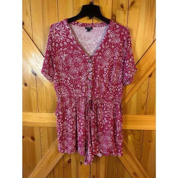 Torrid Womens Button Drawstring Front Romper Shorts Red Size 1/XL (5303) - Picture 1 of 8